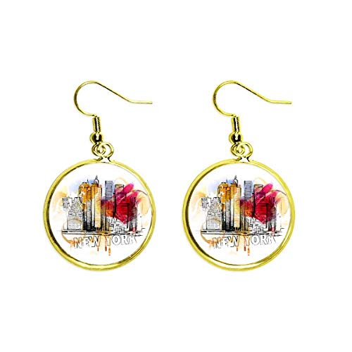 Pendientes de gota dorados Nueva York con colgante largo para mujer