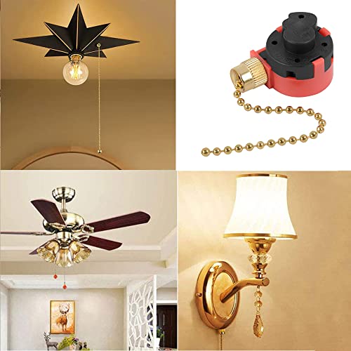 Image of 3 Speed Ceiling Fan Control Switch, 4 Wire Pull Chain Switch ZE-268S1 Replacement Fans Accessories Switch Appliances Compatible with Hunter Ceiling Fan Lights (Brass Pull Chain)