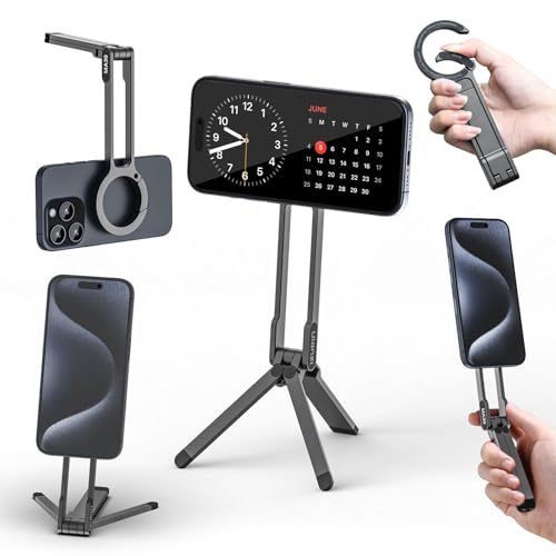 Image of ULANZI MA30 Magnetic Phone Tripod Stand for iPhone-Aluminium Maglock Smartphone Mini Tripod Pocket Cell Phone Stand Strong Magnet Quick Mount Compatible with iPhone 17 16 15 14 13 12 Series, Dark Gray