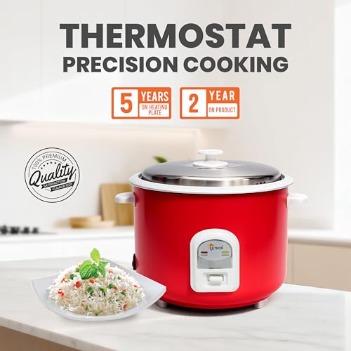 Image of ULTRON 1L Automatic Electric Rice Cooker with Double Aluminium Pot | Auto Cook & Auto Warm Function | Cool Touch Handles | Durable Body | 2 Year Product Warranty & 5 Year Heating Coil Warranty (red, 1 L)