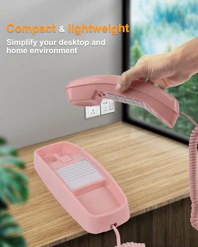 Image of Corded Wall Phone, Landline Phones for Seniors with Large Buttons, Office Desk Phone with Adjustable Loud Volume & Lighted Keypad, Durable Basic Design for Home, Pink