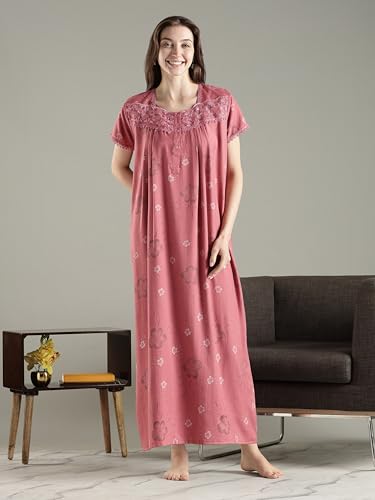 Image of 9shines Label Premium Alpine Maxi Designer Nighty | Floral Print Maxi for Women | Night wear for Women | | Full Length Night Gown for Women | Night Dress for Women Stylish (2467)