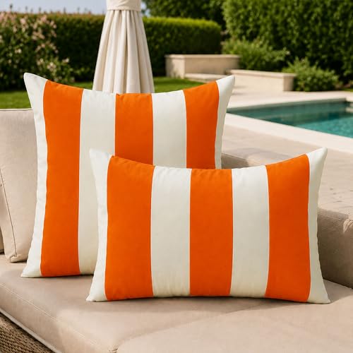 Image of Allorry Outdoor Pillow Covers 12x20 Set of 2 Orange Striped Decoration Throw Pillow Covers for Spring Summer Outdoor Waterproof Garden Patio Furniture Sofa Bed Home Decor JB007-I12