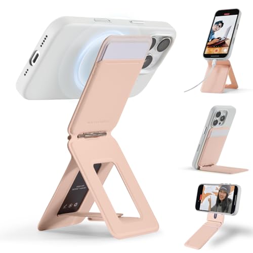 MOFT Phone Tripod Wallet for iPhone, Mulit-Angles, Lightweight & Portable Phone Stand, MOVAS Vegan Leather Magnetic Wallet, Strong Magnets, NFC Card Holder,Travel Essential, Peach pink(With