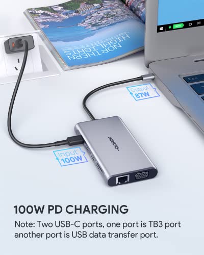 Image of USB C Hub Multiport Adapter Triple Display, 12 in 1 USB C Docking Station Dual Monitor, 2 HDMI 4K, VGA 1080P, Ethernet 1Gbps, 100W PD, 4 USB A Ports, 1 USB-C, SD /TF Dongle for MacBook and More