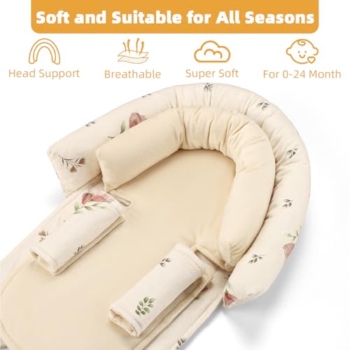 Image of SWESEN Infant Car Seat Insert & Strap Covers, Car Seat Head Support for Baby Girls Boys, 2 in 1 Soft Plush Car Seat Insert for Newborns, for Infants Aged 0-12 (Simple Floral)