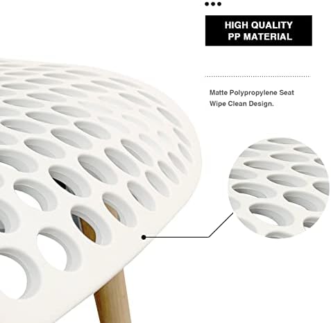 Achiemart Dining Chairs Set of 4 Wooden Legs, Colorful Contemporary Lounge Dining Home Office Plastic Seat Armless Chairs, Max Weight up to 150kg/330lbs (White), 50 x 49 x 80cm (C-09)