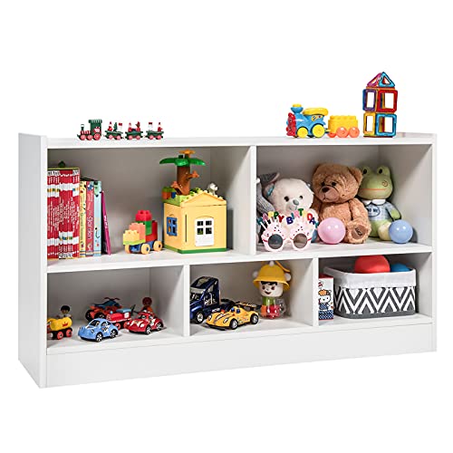 Costzon Toy Storage Organizer for Kids, 5-Section School Classroom Storage for Organizing Books Toys, Wooden Kids Bookshelf Daycare Furniture for Preschool, Playroom, Nursery, Kindergarten (White)