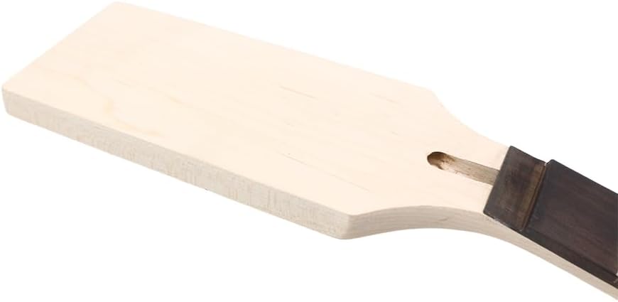 24 Fret Electric Guitar Neck, 25.5" Scale Maple Neck with Ebony Fretboard, Paddle Headstock for DIY Build & Upgrade – Unfinished Bolt-On Neck with White Dot Inlays.