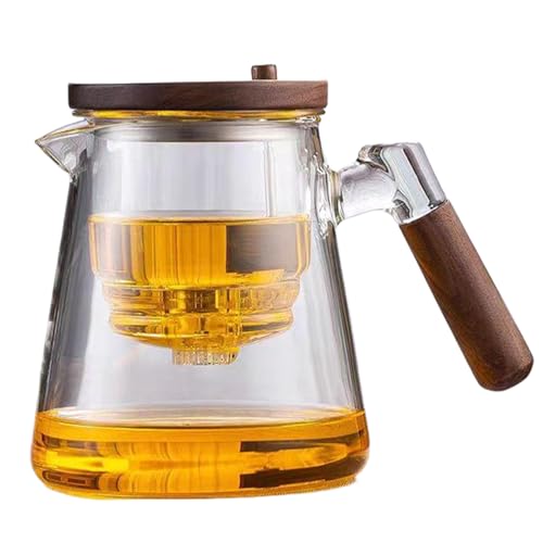 Théière en verre de 700 ml avec infuseur amovible en noyer
