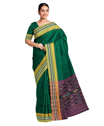 Image of Odisha Sambalpuri Handloom Ikat Women's Cotton Saree, Odisha Handloom Handmade Pure Cotton Khandua Saree, Ikkat Orissa Traditional Handloom Saree Without Blouse