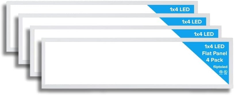 FlipToLed 4 Pack 1x4 LED Flat Panel Light, 30W/40W/50W, 6250LM Surface Mount Ceiling Fixture, 5CCT (3000K/3500K/4000K/5000K/6500K), 10-100% Triac