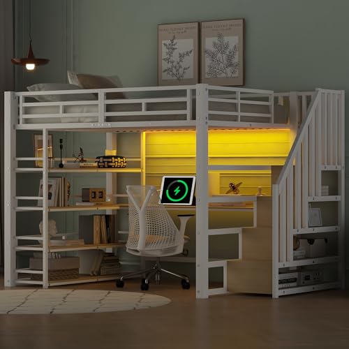 Zravenna Metall Hochbett 140x200 mit Treppenschrank, integriertem...