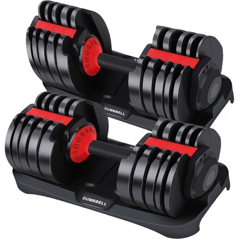 2 Pack Adjustable Dumbbells,4.5 to 53 LBS,15 in 1 Free Weight Dumbbell Set,Fast Adjust Weight with Anti-Slip Handle and Tray for Home Gym, Strength Training, and Weightlifting