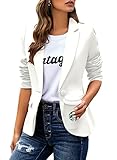 Womens Casual Blazers Long Sleeve Lapel Button Slim Work Office Blazer Jacket(White,Large)