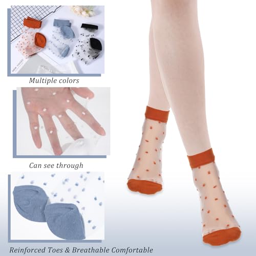 Image of Grevosea 4 Pairs Sheer Socks Women Ankle Dot Nylon Socks Summer Ultra Thin Nude Socks Dress Socks for Women (Black, White, Yellow, Blue)