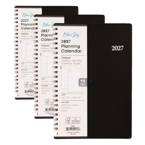 Image of Blue Sky 2027 Weekly and Monthly Planner Calendar, Includes January 2027 - December 2027, 5 inch x 8 inch, Flexible Cover, Wirebound, Laminated Tabs, Enterprise (Pack of 3)