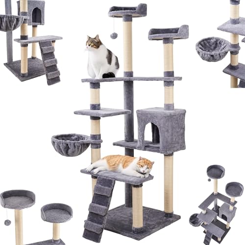 Ecosa® XXL Katzen Kratzbaum groß 170cm Katzenbaum Kletterturm Kletterbaum für Grosse Katzen stabil mit Mehreren Plattformen Katzenhöhle...