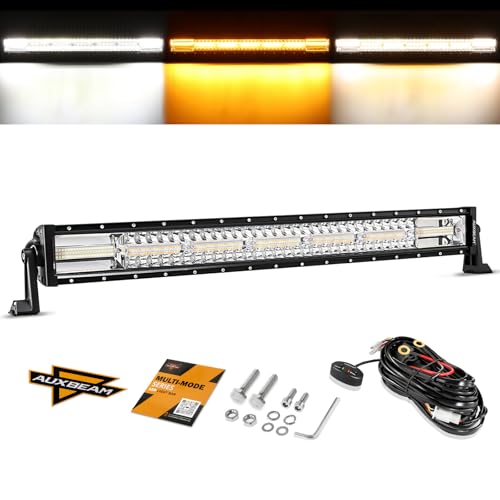 Image of Auxbeam 30 Inch 180W LED Light Bar, 6 Modes Spot Flood Combo Offroad Lighting Amber White Strobe Fog Light, Memory Reset Function Waterproof Driving Work Light with Wiring Harness Kit