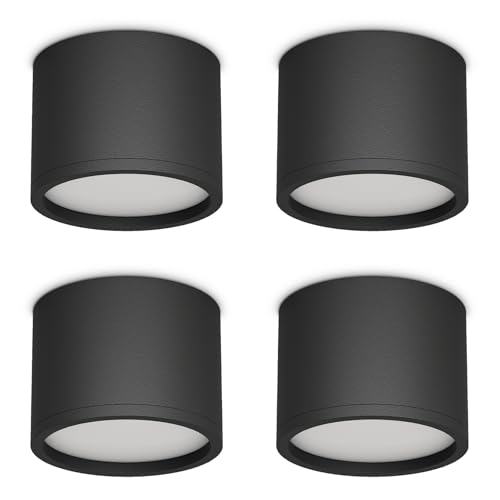 Klighten 4Ppcs Foco de techo - GX53 LED Focos de superficie Redondos, 80X60mm Lampara Techo Moderno, 220V Plafón Focos para Salón Baño, Aluminio Lampara focos techo Negro, Bombilla no incluida