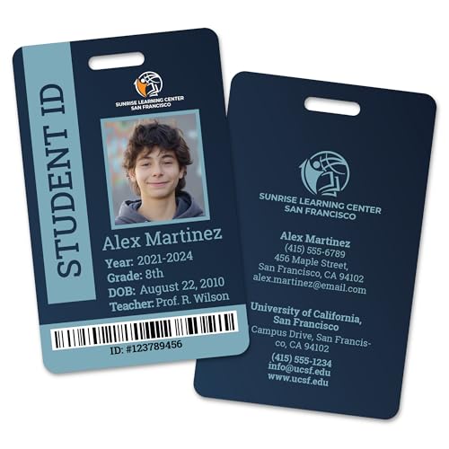 Custom Print Homeschool Student ID Card - Double Sided Print - Customizable Name, Grade, School Year, Photo, Logo, Barcode