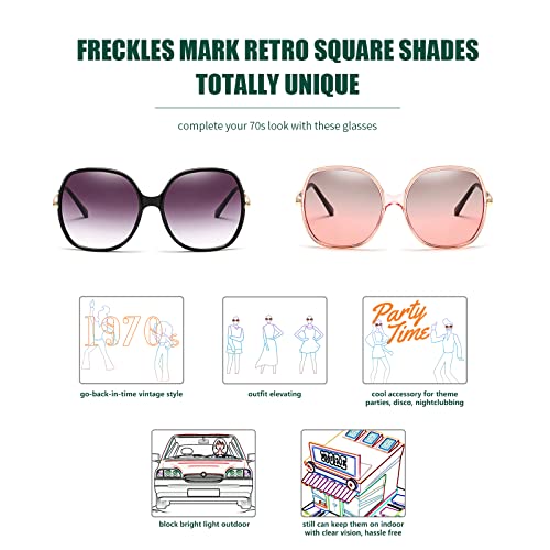 Image of Freckles Mark 70s Super Oversize Square Sunglasses for Women Vintage Rectangular Plastic Frame