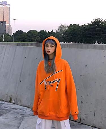 Amazon Co Jp Tommy Hilfiger メンズ レディース パーカー ユニセックス Tシャツ長袖コットン フード付 オレンジ 服 ファッション小物