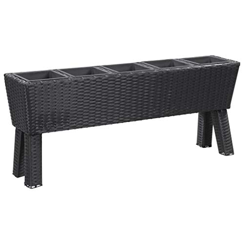 Goliraya Jardinera con Patas 5 tiestos ratán sintético Negro 118x25x50cm Jardinera...