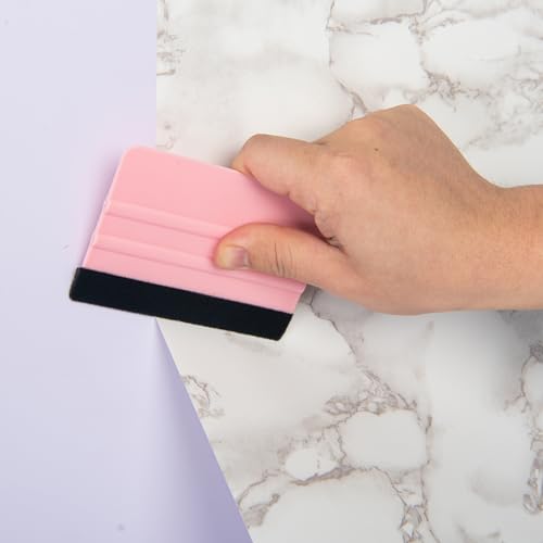 Image of AMZDEPOT 2 Pcs Felt Edge Squeegee 4 Inch Teal and Pink | Extra 2 Felt Replacements, Non Slip Plastic 4 Inch Squeegee, Scratch Free Bubble Elimination, for Car Wrap Window