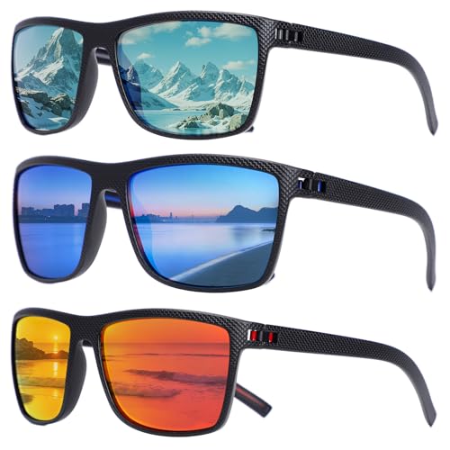 3 Pack polarisierte Sonnenbrillen Männer, Herren Sonnenbrille polarisiert UV-Schutz leichte Sonnenbrillen für Autofahren Angeln Golf (A - 245)