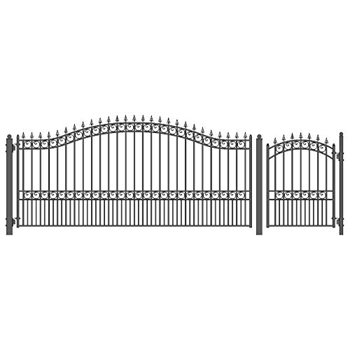 ALEKO 14x6 feet London Single Swing Driveway Gate with Pedestrian Access, Galvanized Steel Heavy-Duty Security Barrier Fence Set