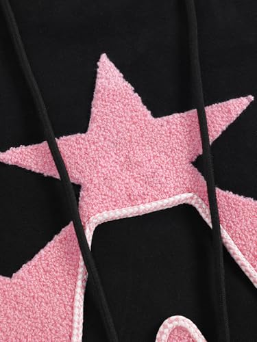 Aelfric Eden Star Embroidered Hoodies Women Graphic Print Y2k Oversized Hoodie Long Sleeve Pocket Casual Pullover Sweatshirt Black Pink S — view 6