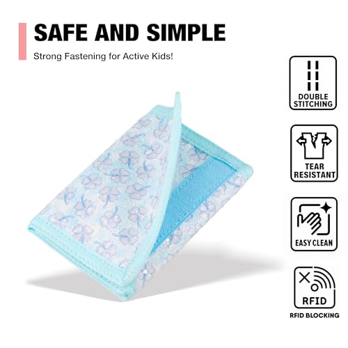 Image of Kids Wallets for Girls, Little Girls Wallet for Kids, Wallet for Teen Girls, Toddler Wallet for Girls with Magic Sticker, RFID Nylon Wallet /Canvas Wallet with Coin Pocket for Gifts, Blue Leaf