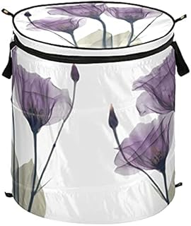 Purple Flower Tulip Collapsible Laundry Basket Foldable Popup Laundry Hamper,Violet Floral Large Laundry Organizer Storage Bin