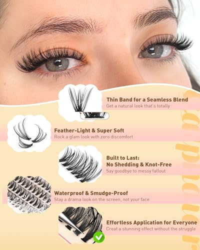 Calphdiar Eyelash Clusters 30D+40D+50D+60D+80D+100D Lash Clusters 476PCS Wispy Individual Lashes D-curly Lash Extension 10-16MM DIY Cluster Eyelash Extensions for Everyday at Home