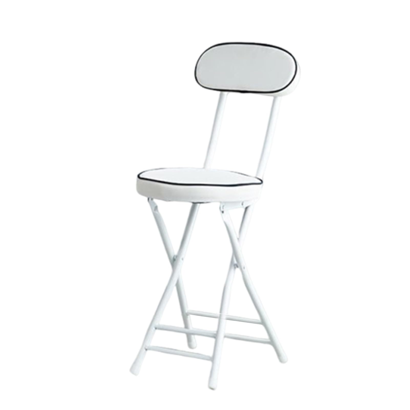 47cm Składany Stołek Barowy Okrągły Wyściełany z Oparciem, Przenośne Krzesło dla Dorosłych do Kuchni, Ogrodu, Łazienki(White)