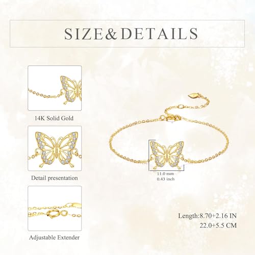 DOVRAN 14K Gold Butterfly/Dragonfly/Hummingbird Bracelet for Women Real Yellow Gold Animal Bracelet Jewelry Birthday Gifts for Mom Wife4