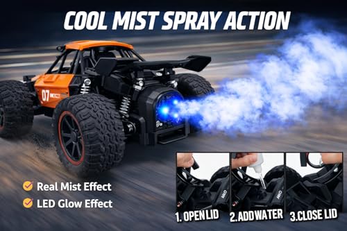 Image of TEC TAVAKKAL Premium RC Metal Off-Road Car with Mist Spray | Rechargeable 2WD | 20 km /h Speed | Type-C Charging | Gun Remote | 150+ Feet Range (Orange)