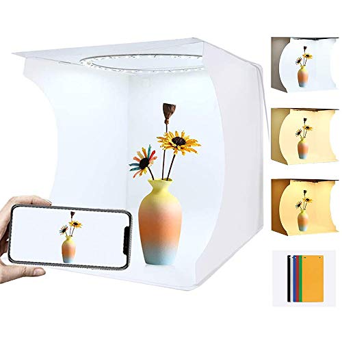 Portable Ring Light Photo Studio Light Box, Folding Photography Photo Lighting Studio Box Shooting Tent Kit with White Light/Soft Light/Warm Light (64 pcs LED Lights 6 Colors Backdrops)