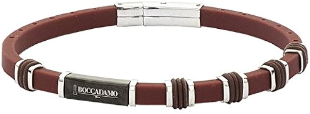 Boccadamo, bracciale per uomo, in gomma marrone e passanti in acciaio ABR169