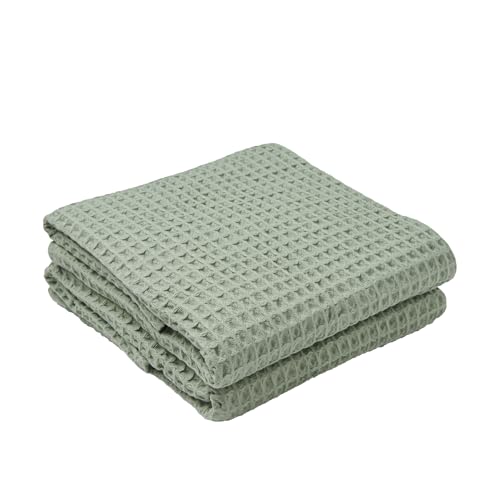 無印良品 ワッフル大判バスタオル・2枚組 70×140cm・スモーキーグリーン/さらりとした肌触り 83921569