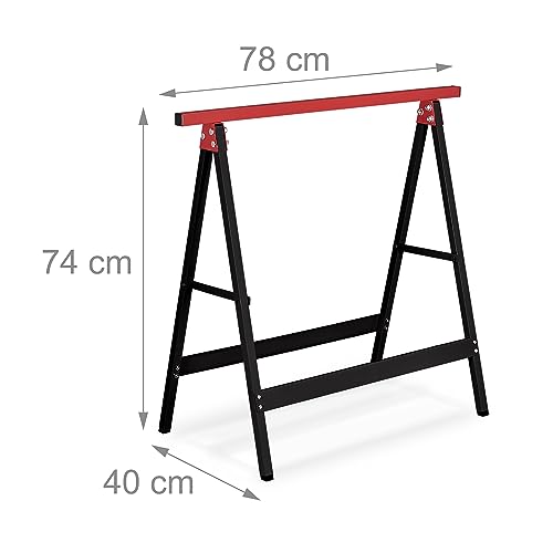 Relaxdays Arbeitsbock 2er Set, klappbar, 100 kg, HBT 74x78x40cm, Allzweckbock Werkstatt, Tapezieren, Malern, schwarz/rot