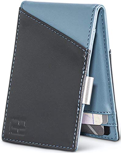 Forrest & HaroldF&H RFID Blocking Slim Bifold Wallet - Dual Tone Minimalist Design for Men - Genuine Top Grain Leather + Stainless Steel Money Clip & 5 Pockets - Hold Up to 10 Cards + Cash - Gift Box Included