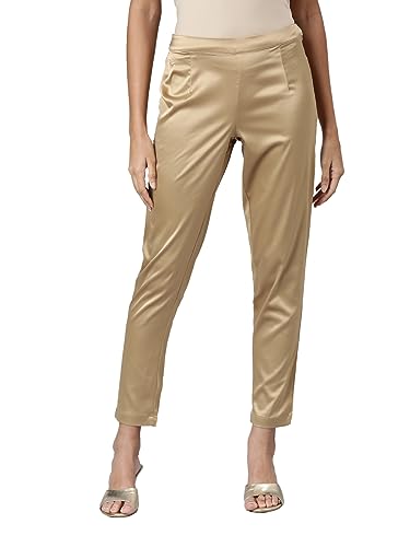 Image of GO COLORS Women Mid Rise Polyester Shiny Pant