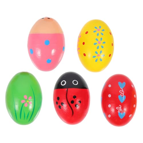 Gogogmee 5個 モンテッソーリ知育木製エッグシェイカー 幼児向け音楽 リズム感育成 小型軽量 持ちやすい イースターおもちゃ 音楽探求促進