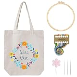 Louise Maelys Funny Embroidery Kit Canvas Tote Bag for Beginners,Cross Stitch Kits for Adults,DIY Crafts Needlepoint,Women Shopping Reusable Grocery Bags
