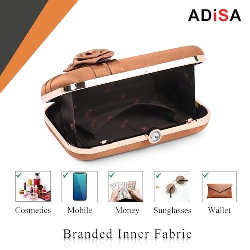 Image of ADISA Studded flower formal party clutch with pearl handle and gold chain for women and girls (CL111)