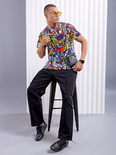 Image of The Indian Garage Co Men Slim Fit Abstract Printed Round Neck Tshirt
