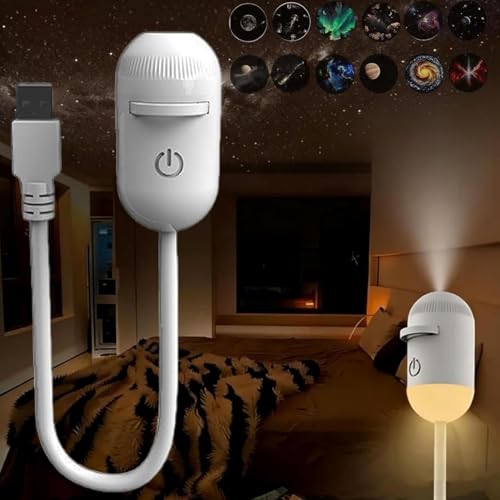 2-in-1 Galaxy Projector Night Light Starry Sky Projector with 360 Remote Control USB Powered Portable Star Projector for Bedroom Multiple Projection Films Warm Soft Light (12touy Pattern)