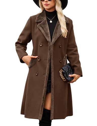 Yuson Girl Wintermantel Damen Lang Klassische Zweireihiger Mantel Revers Damen-mäntel Herbst Winter Übergangsmantel Warmer Winter Coat Elegant Trenchcoat mit...